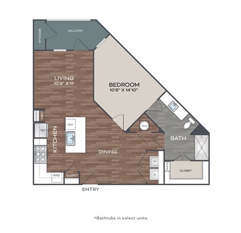 a floor plan of a studio apartment with a bedroom and a living room